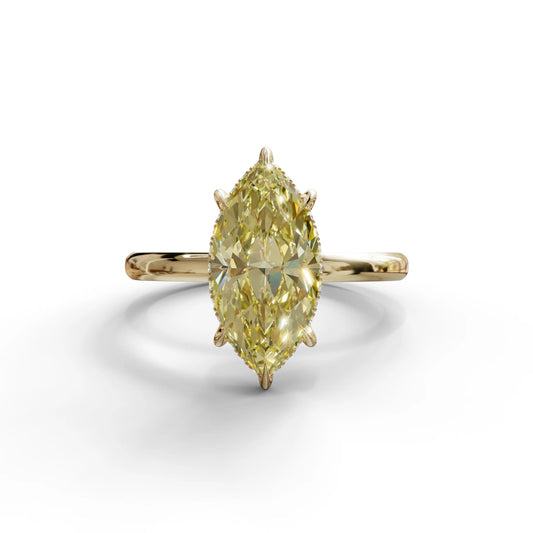3.5 Carat Yellow Marquise Cut Hidden Halo & Claw Setting Lab Grown Diamond Ring - 10K Solid Gold / Yellow Gold