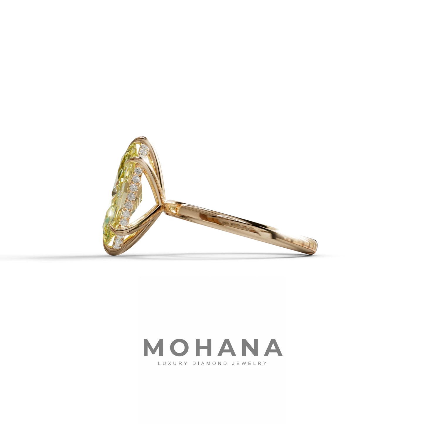 3.5 Carat Yellow Marquise Cut Hidden Halo & Claw Setting Lab Grown Diamond Ring