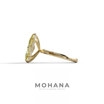 3.5 Carat Yellow Marquise Cut Hidden Halo & Claw Setting Lab Grown Diamond Ring