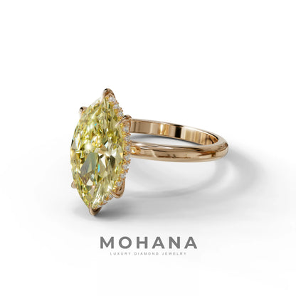 3.5 Carat Yellow Marquise Cut Hidden Halo & Claw Setting Lab Grown Diamond Ring