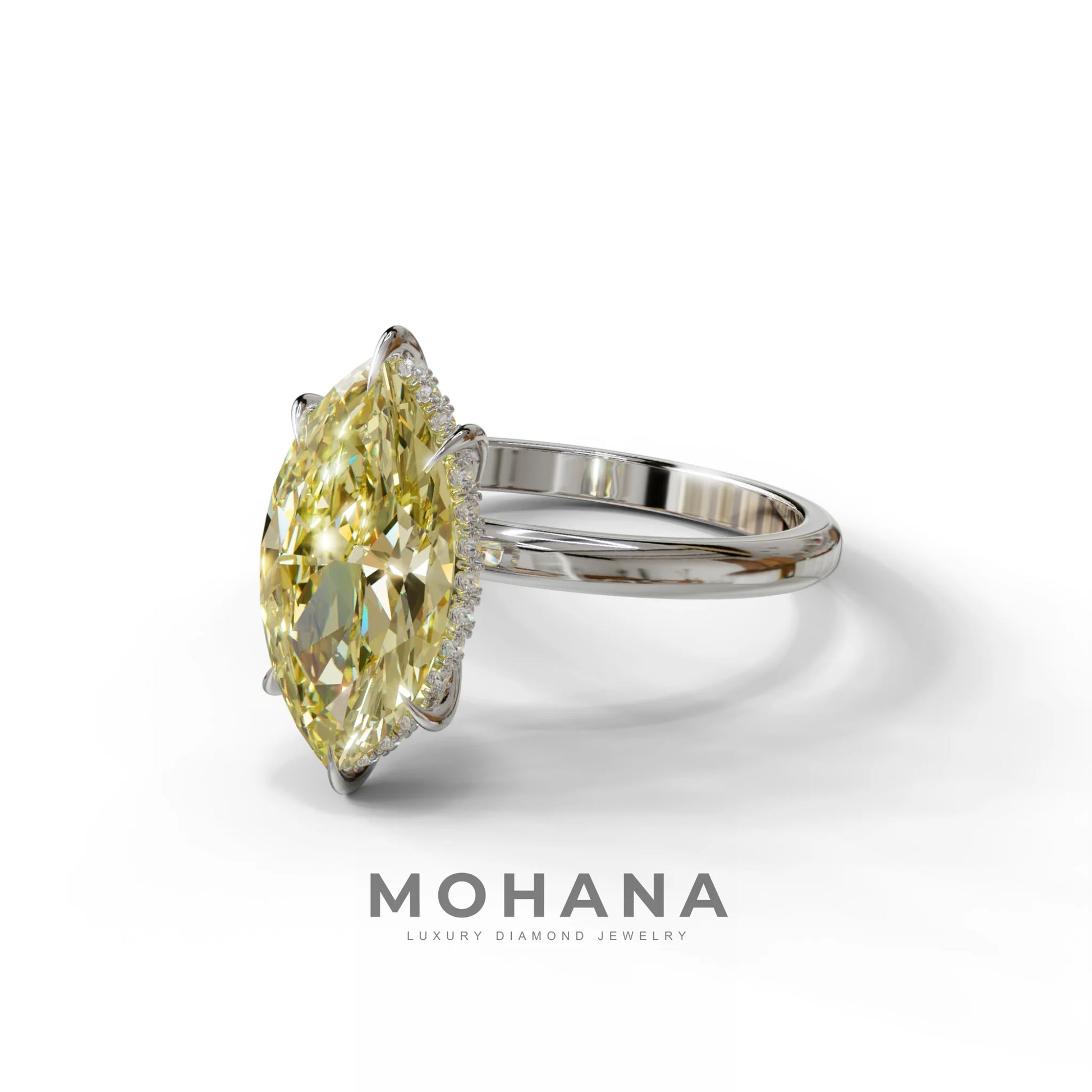 3.5 Carat Yellow Marquise Cut Hidden Halo & Claw Setting Lab Grown Diamond Ring