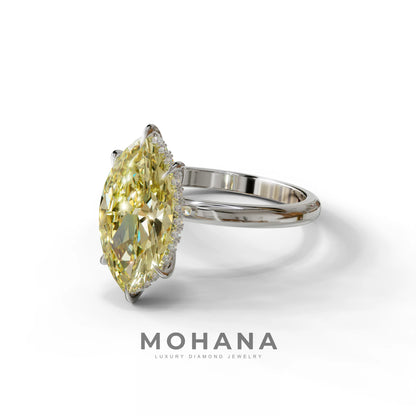 3.5 Carat Yellow Marquise Cut Hidden Halo & Claw Setting Lab Grown Diamond Ring