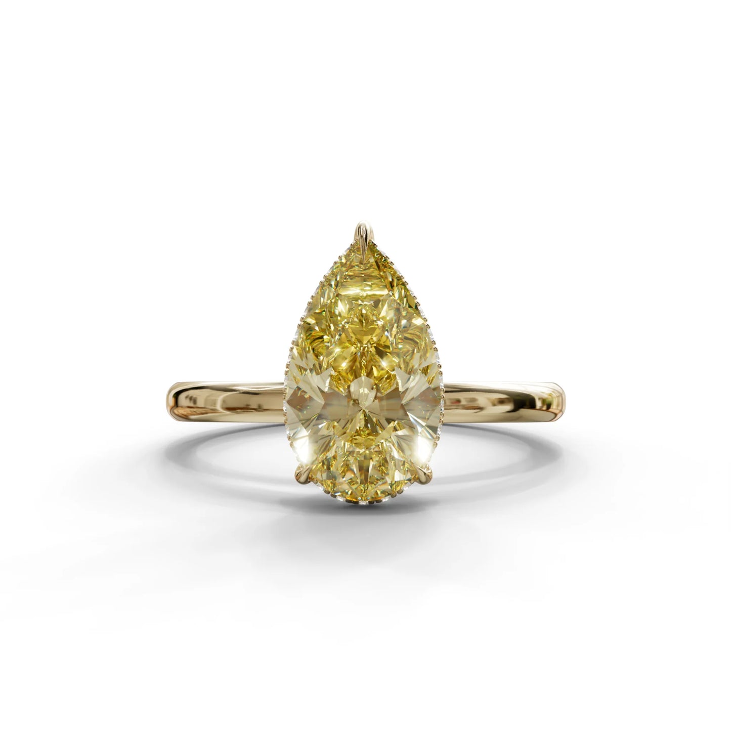 3.5 Carat Yellow Pear Cut Hidden Halo Lab Diamond Ring - 10K Solid Gold / Yellow Gold