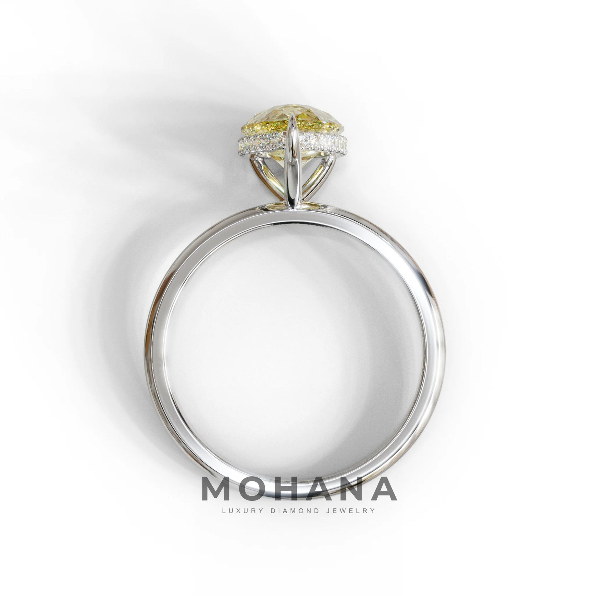 3.5 Carat Yellow Pear Cut Hidden Halo Lab Diamond Ring