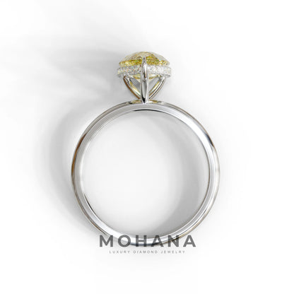3.5 Carat Yellow Pear Cut Hidden Halo Lab Diamond Ring