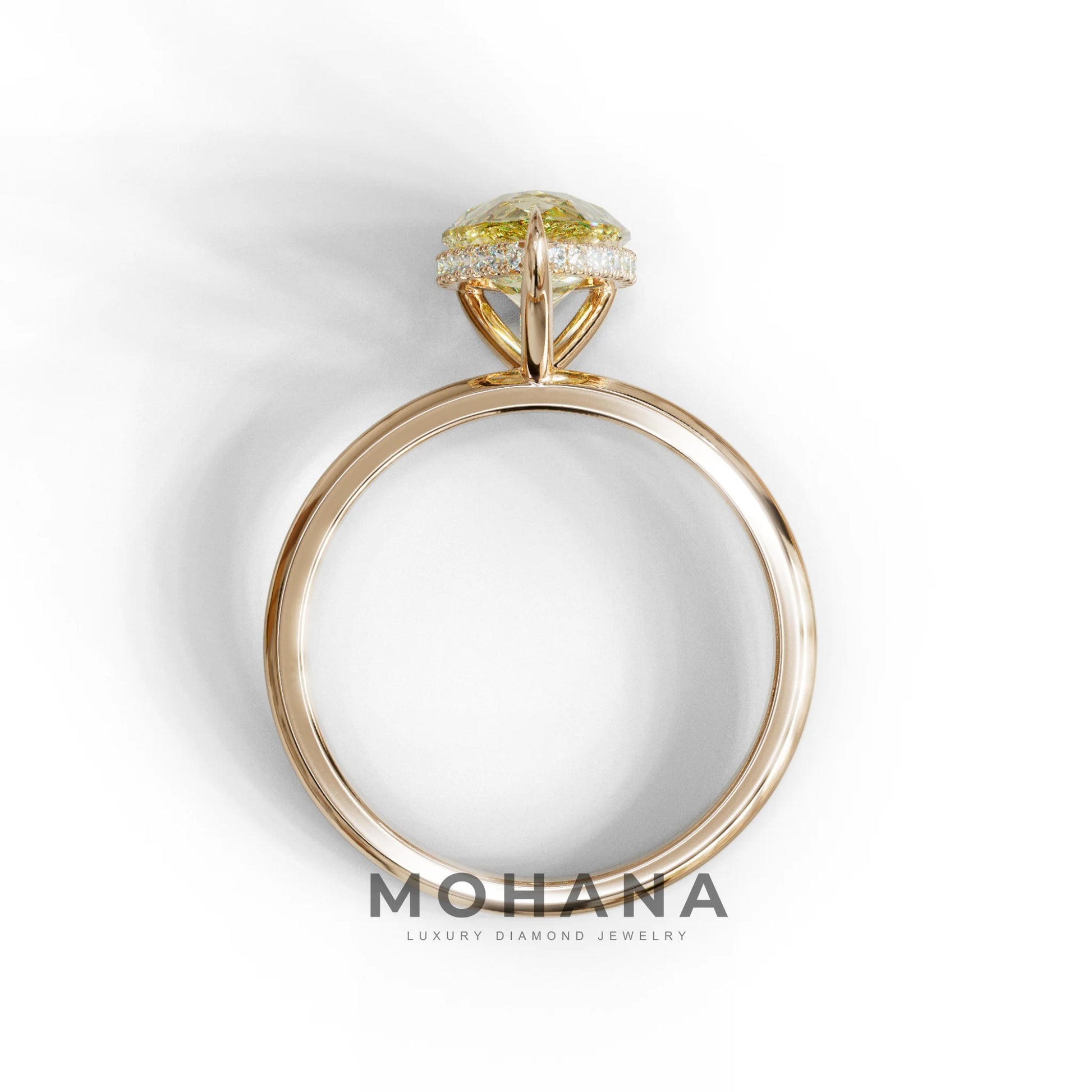 3.5 Carat Yellow Pear Cut Hidden Halo Lab Diamond Ring