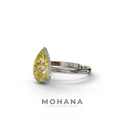 3.5 Carat Yellow Pear Cut Hidden Halo Lab Diamond Ring