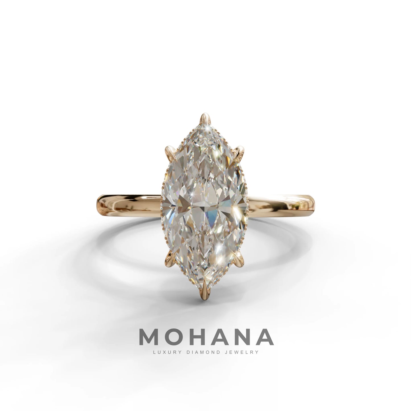 3.5ct E VVS Marquise Cut Hidden Halo & Claw Lab Grown Diamond Engagement Ring - 18K Solid Gold / Yellow Gold - ring