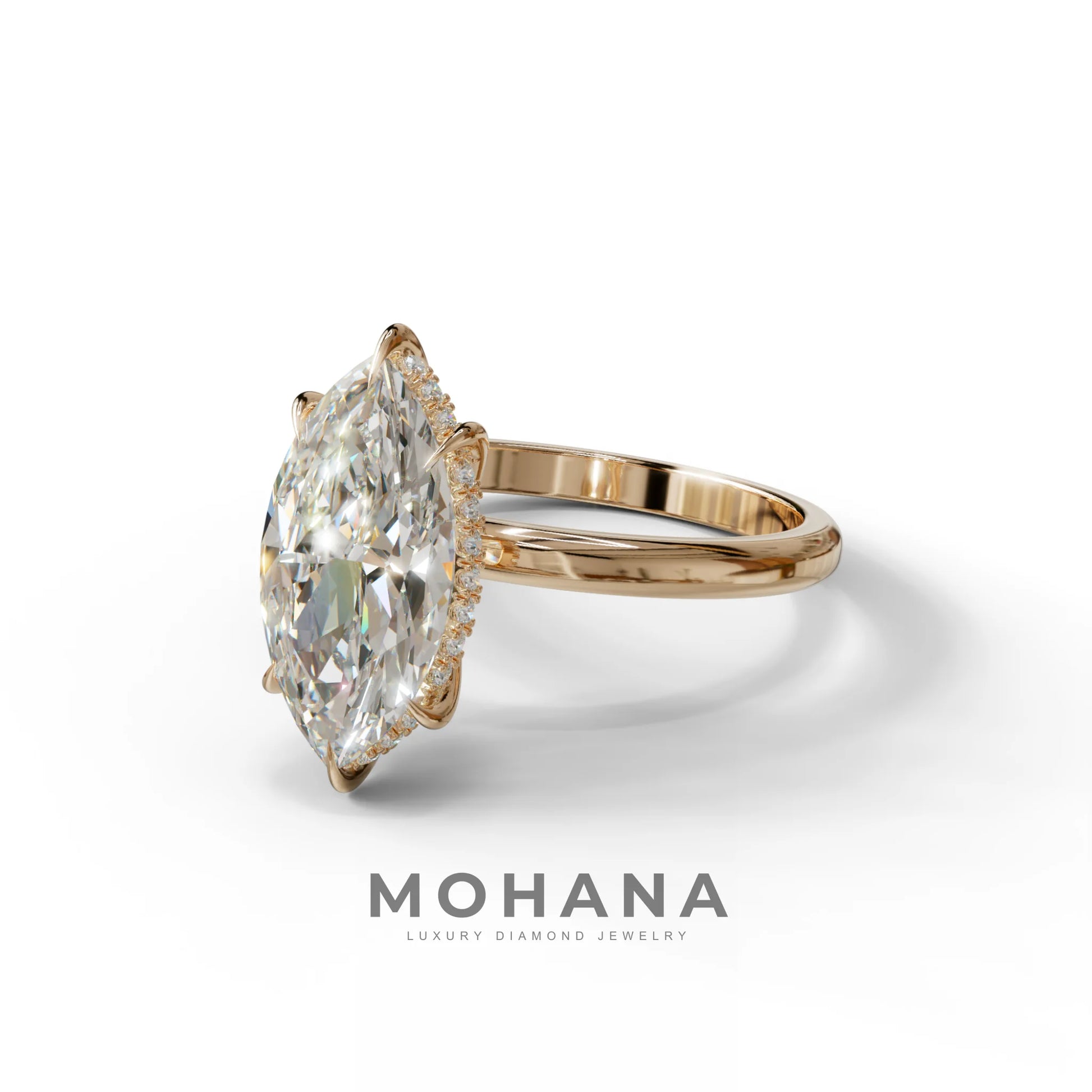 3.5ct E VVS Marquise Cut Hidden Halo & Claw Lab Grown Diamond Engagement Ring - ring