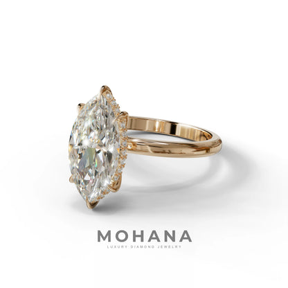 3.5ct E VVS Marquise Cut Hidden Halo & Claw Lab Grown Diamond Engagement Ring - ring