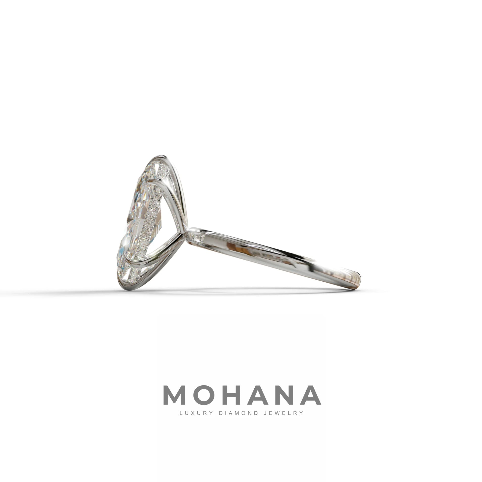 3.5ct E VVS Marquise Cut Hidden Halo & Claw Lab Grown Diamond Engagement Ring - ring