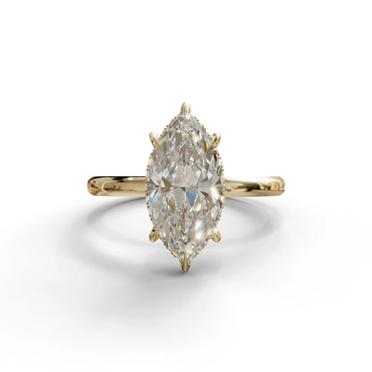 3.5ct E VVS Marquise Cut Hidden Halo & Claw Lab Grown Diamond Engagement Ring - 10K Solid Gold / Yellow Gold - ring