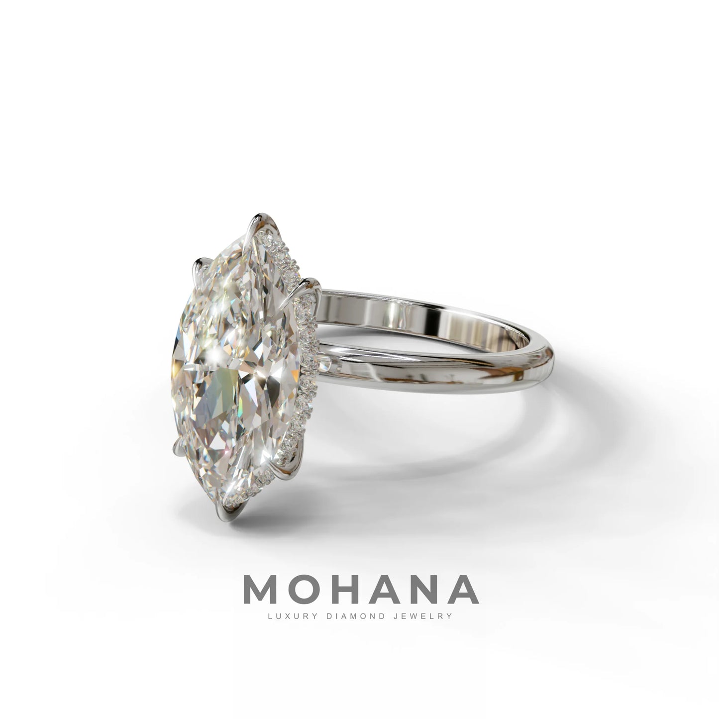 3.5ct E VVS Marquise Cut Hidden Halo & Claw Lab Grown Diamond Engagement Ring - ring