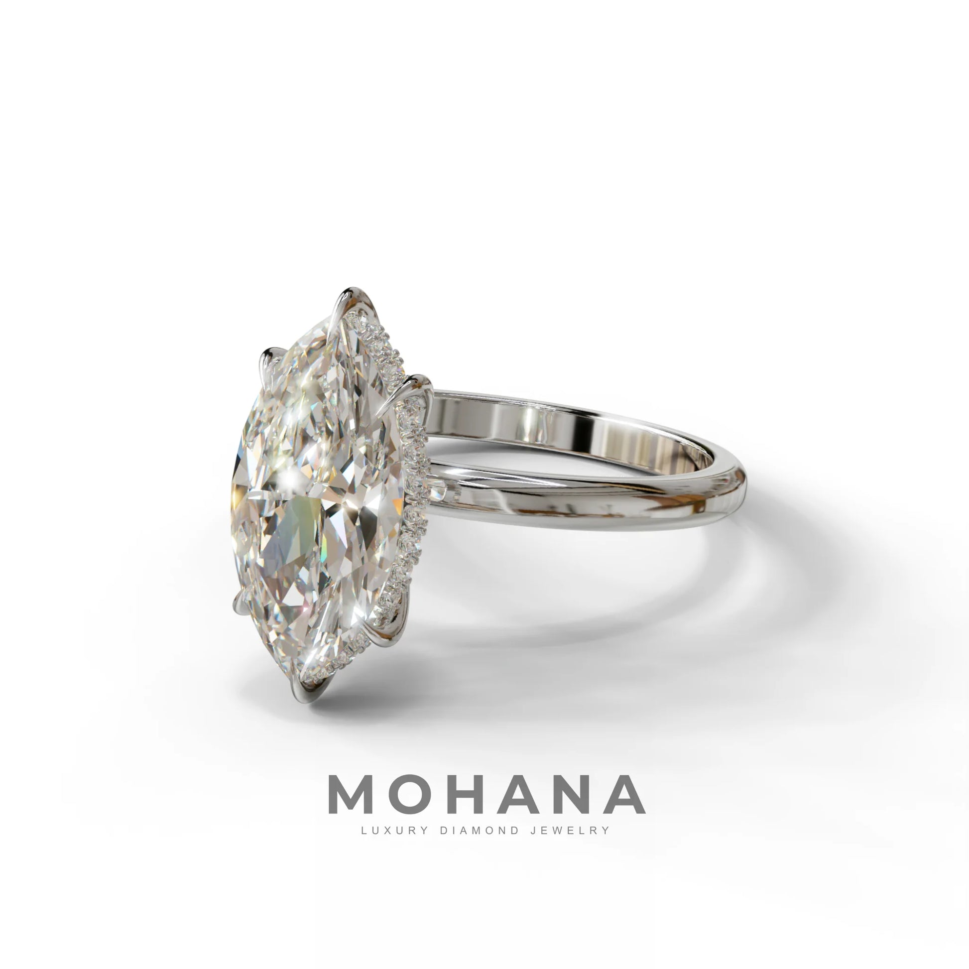3.5ct E VVS Marquise Cut Hidden Halo & Claw Lab Grown Diamond Engagement Ring - ring