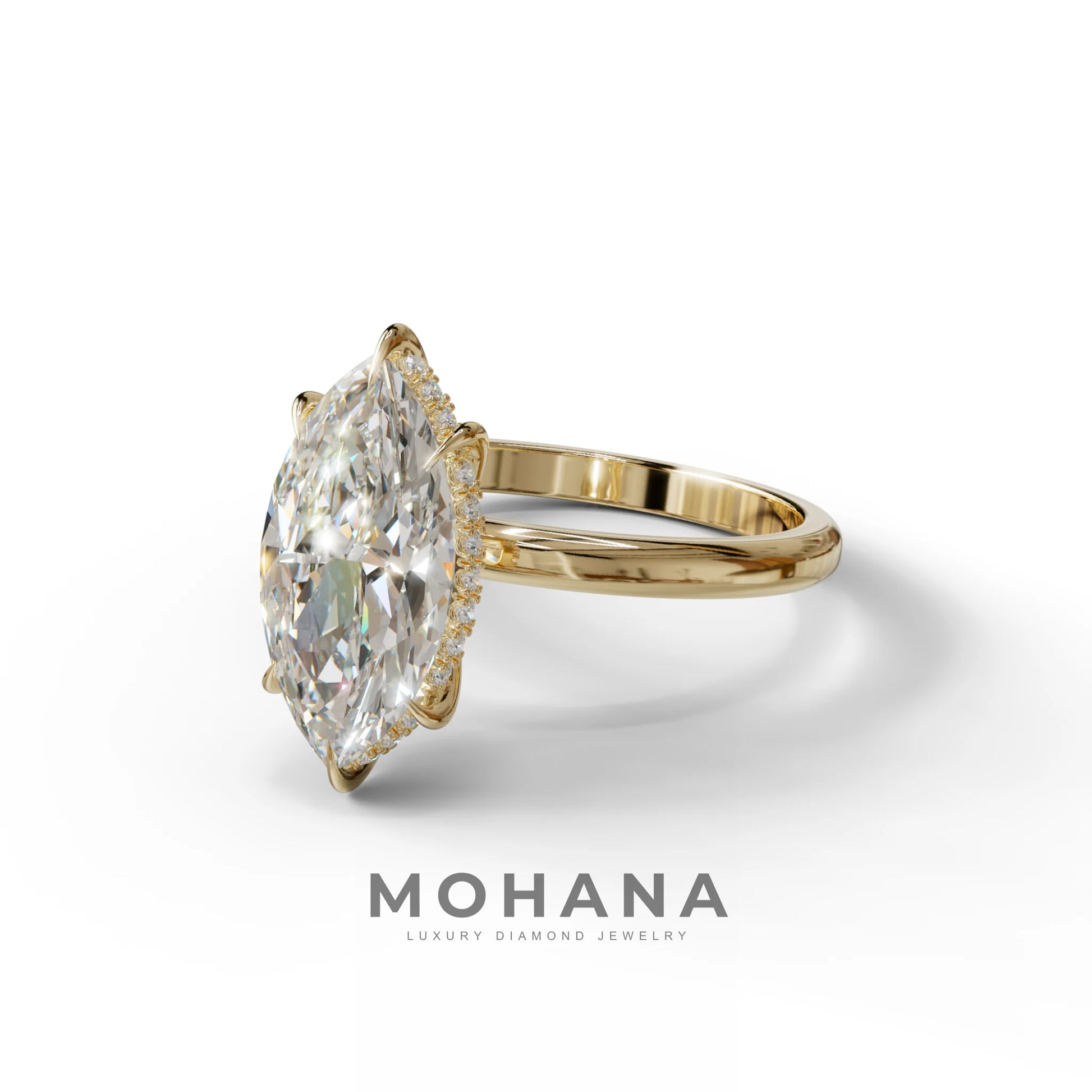 3.5ct E VVS Marquise Cut Hidden Halo & Claw Lab Grown Diamond Engagement Ring - ring