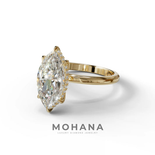 3.5ct E VVS Marquise Cut Hidden Halo & Claw Lab Grown Diamond Engagement Ring - ring
