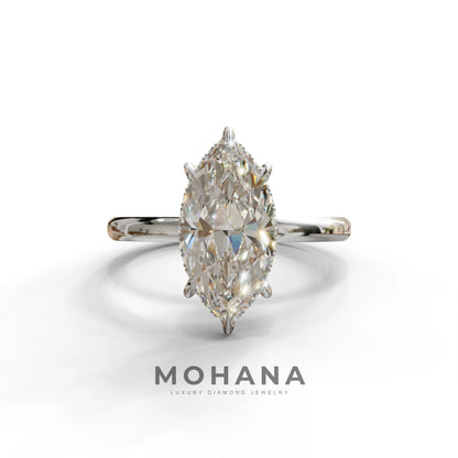 3.5ct E VVS Marquise Cut Hidden Halo & Claw Lab Grown Diamond Engagement Ring - 14K Solid Gold / Yellow Gold - ring