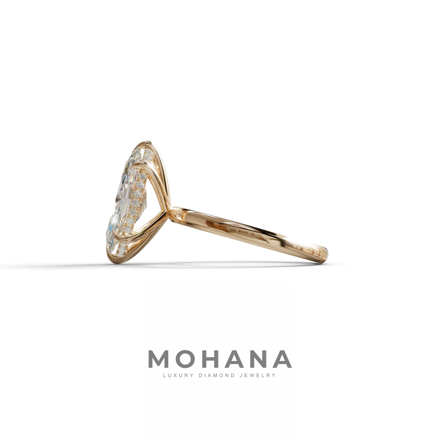 3.5ct E VVS Marquise Cut Hidden Halo & Claw Lab Grown Diamond Engagement Ring - ring