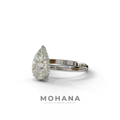 3.5 Carat E/VVS Pear Cut Hidden Halo Lab Grown Diamond Ring