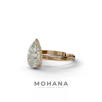 3.5 Carat E/VVS Pear Cut Hidden Halo Lab Grown Diamond Ring