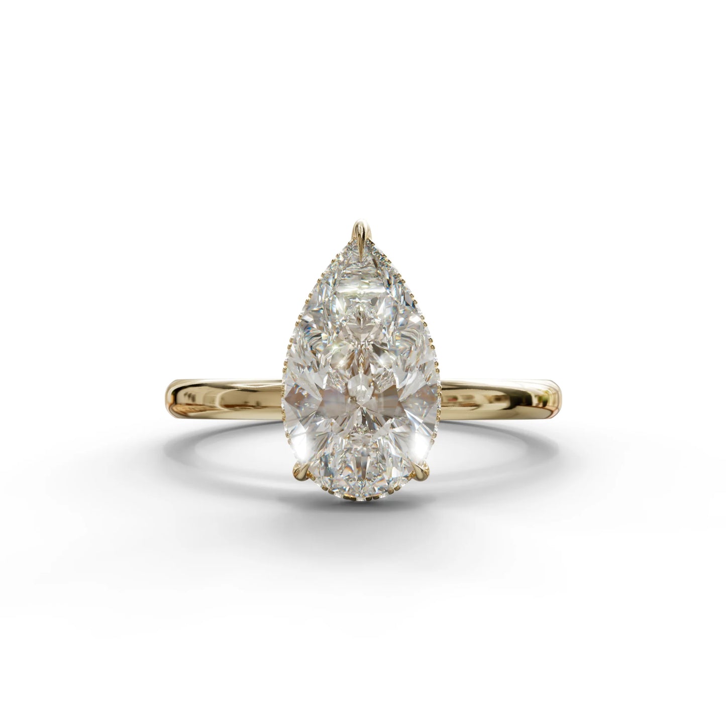 3.5 Carat E/VVS Pear Cut Hidden Halo Lab Grown Diamond Ring - 10K Solid Gold / Yellow Gold