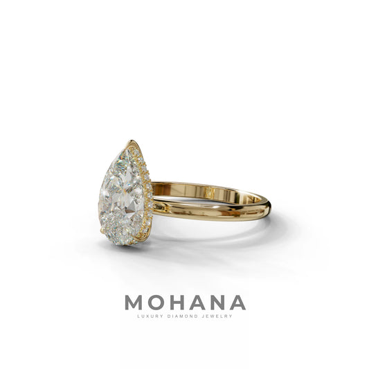 3.5 Carat E/VVS Pear Cut Hidden Halo Lab Grown Diamond Ring