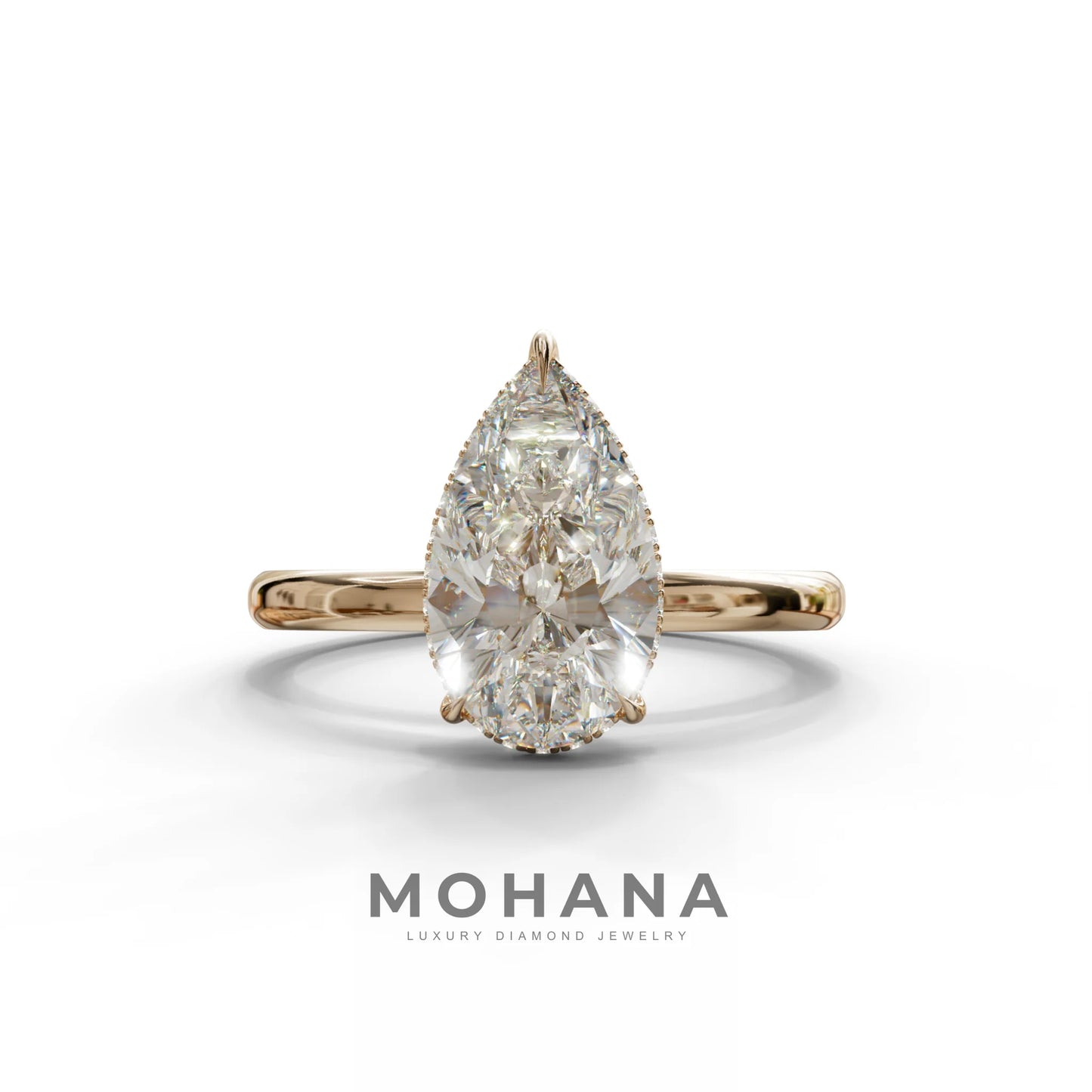 3.5 Carat E/VVS Pear Cut Hidden Halo Lab Grown Diamond Ring - 10K Solid Gold / Rose Gold