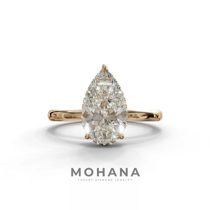 3.5 Carat E/VVS Pear Cut Hidden Halo Lab Grown Diamond Ring - 10K Solid Gold / Rose Gold