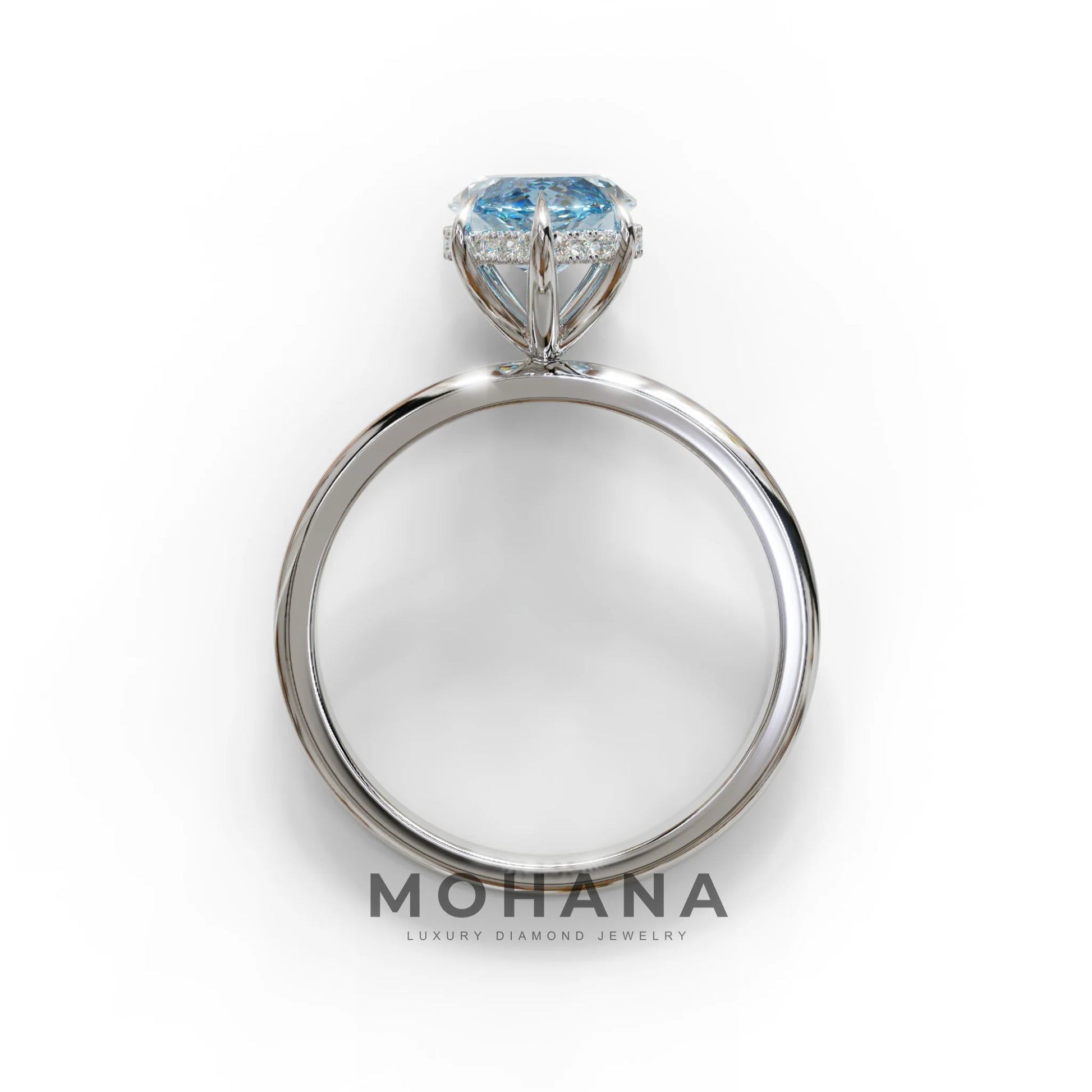3.5 Carat Blue Marquise Cut Hidden Halo & Claw Setting Lab Grown Diamond Ring - Meraviglioso