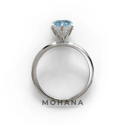 3.5 Carat Blue Marquise Cut Hidden Halo & Claw Setting Lab Grown Diamond Ring - Meraviglioso
