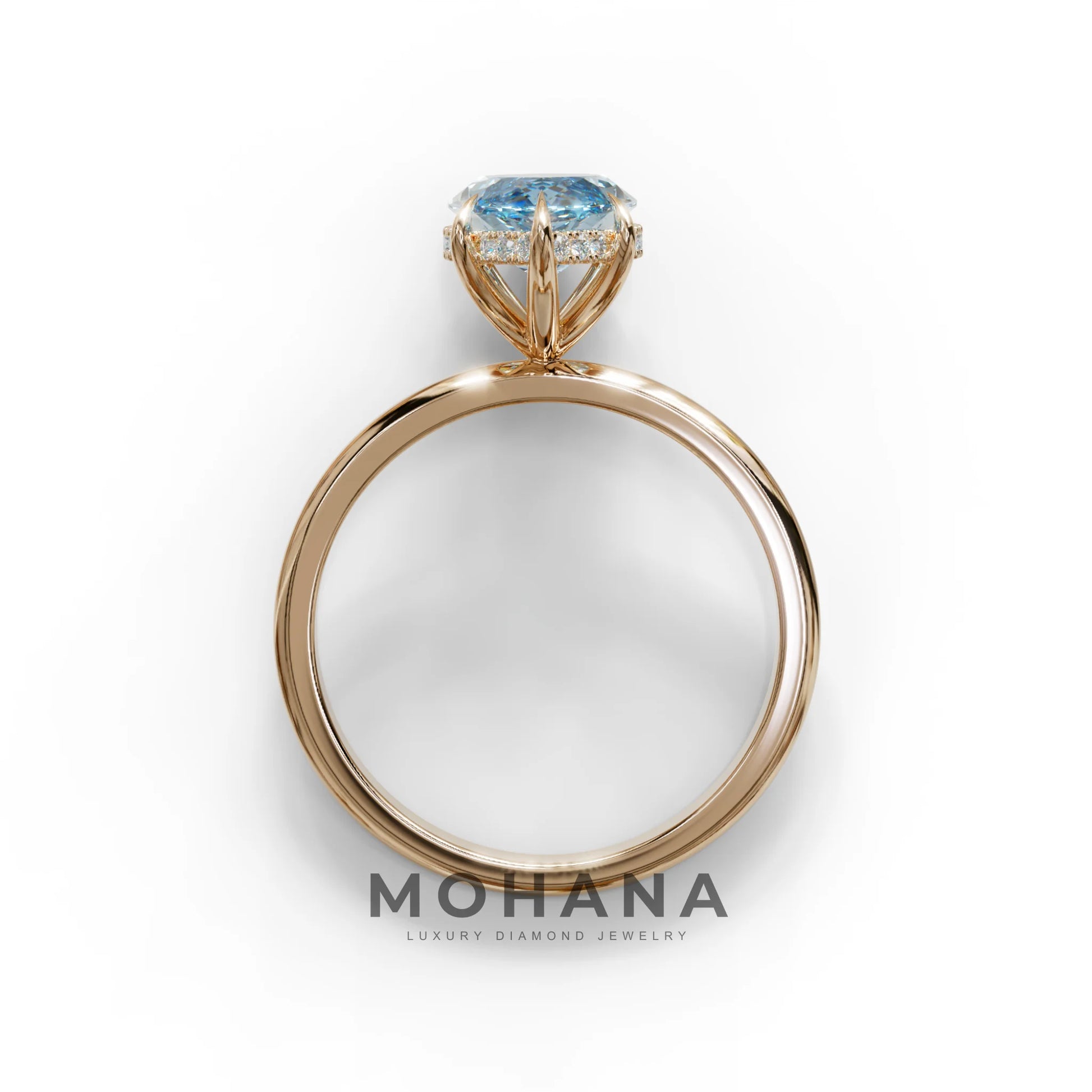 3.5 Carat Blue Marquise Cut Hidden Halo & Claw Setting Lab Grown Diamond Ring - Meraviglioso