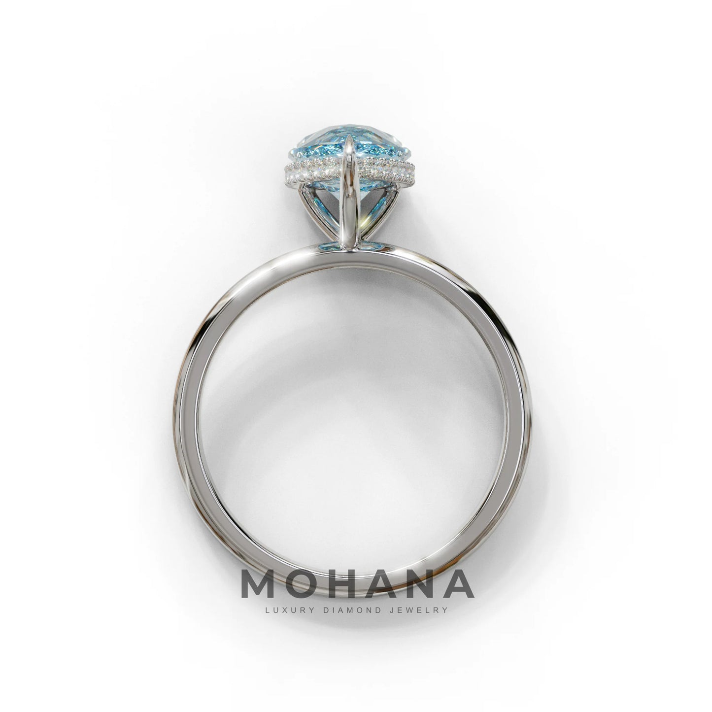 3.5 Carat Blue Pear Cut Hidden Halo Lab Grown Diamond Ring