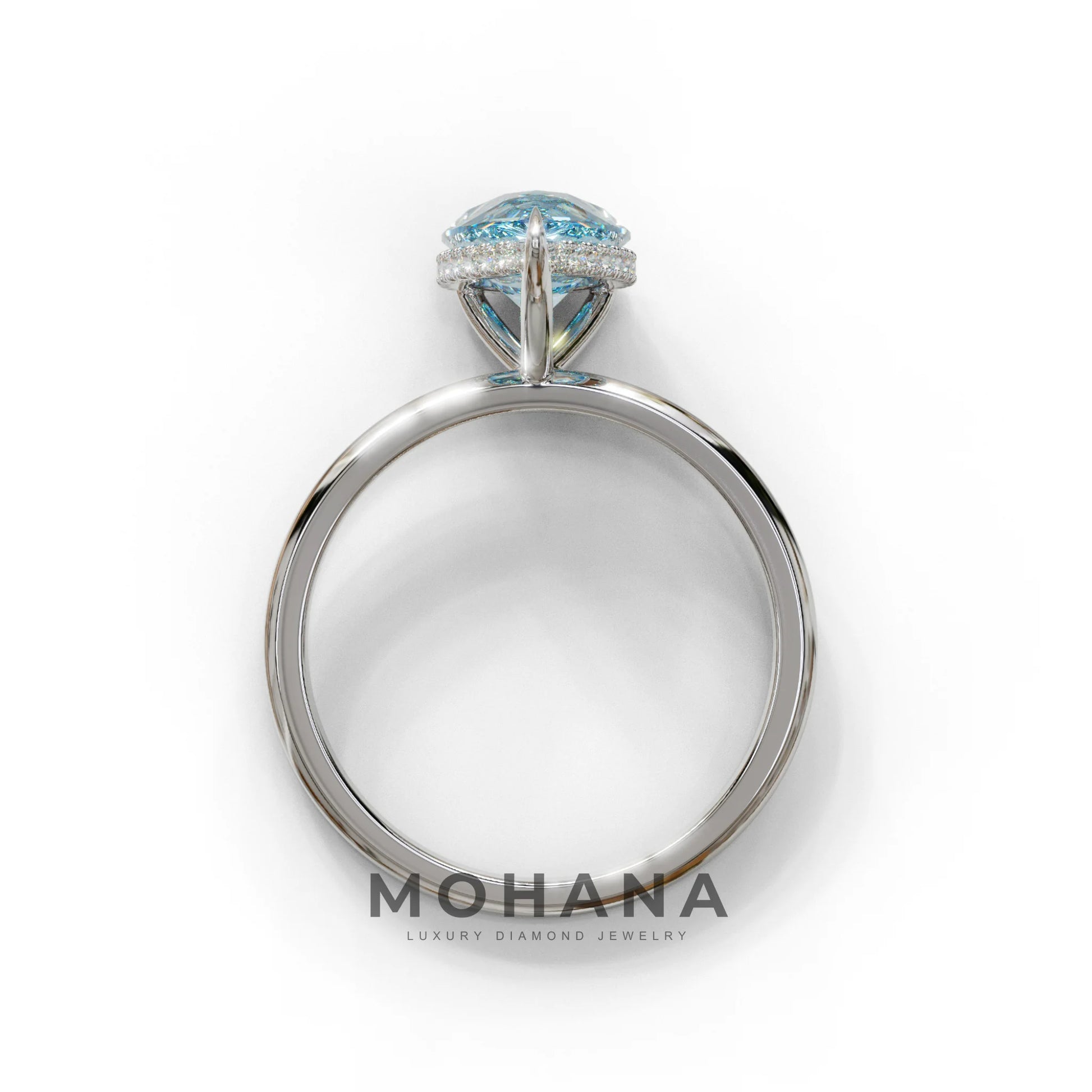 3.5 Carat Blue Pear Cut Hidden Halo Lab Grown Diamond Ring