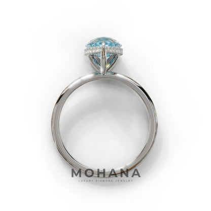 3.5 Carat Blue Pear Cut Hidden Halo Lab Grown Diamond Ring