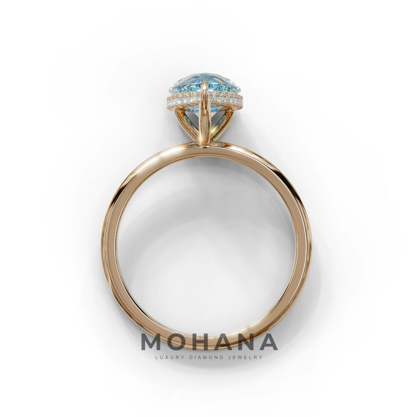 3.5 Carat Blue Pear Cut Hidden Halo Lab Grown Diamond Ring