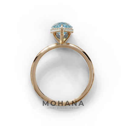 3.5 Carat Blue Pear Cut Hidden Halo Lab Grown Diamond Ring