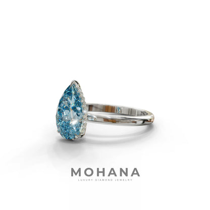 3.5 Carat Blue Pear Cut Hidden Halo Lab Grown Diamond Ring