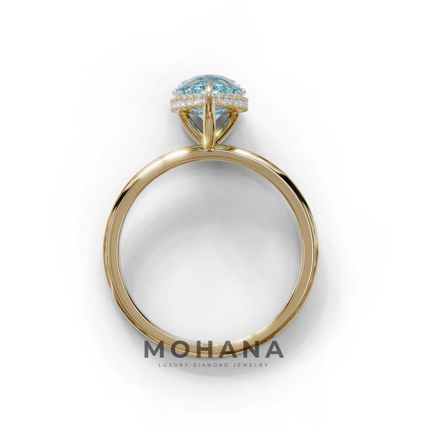 3.5 Carat Blue Pear Cut Hidden Halo Lab Grown Diamond Ring