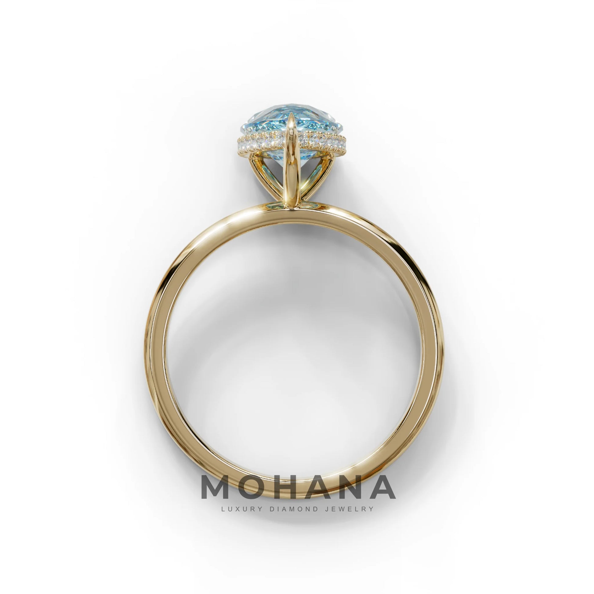 3.5 Carat Blue Pear Cut Hidden Halo Lab Grown Diamond Ring