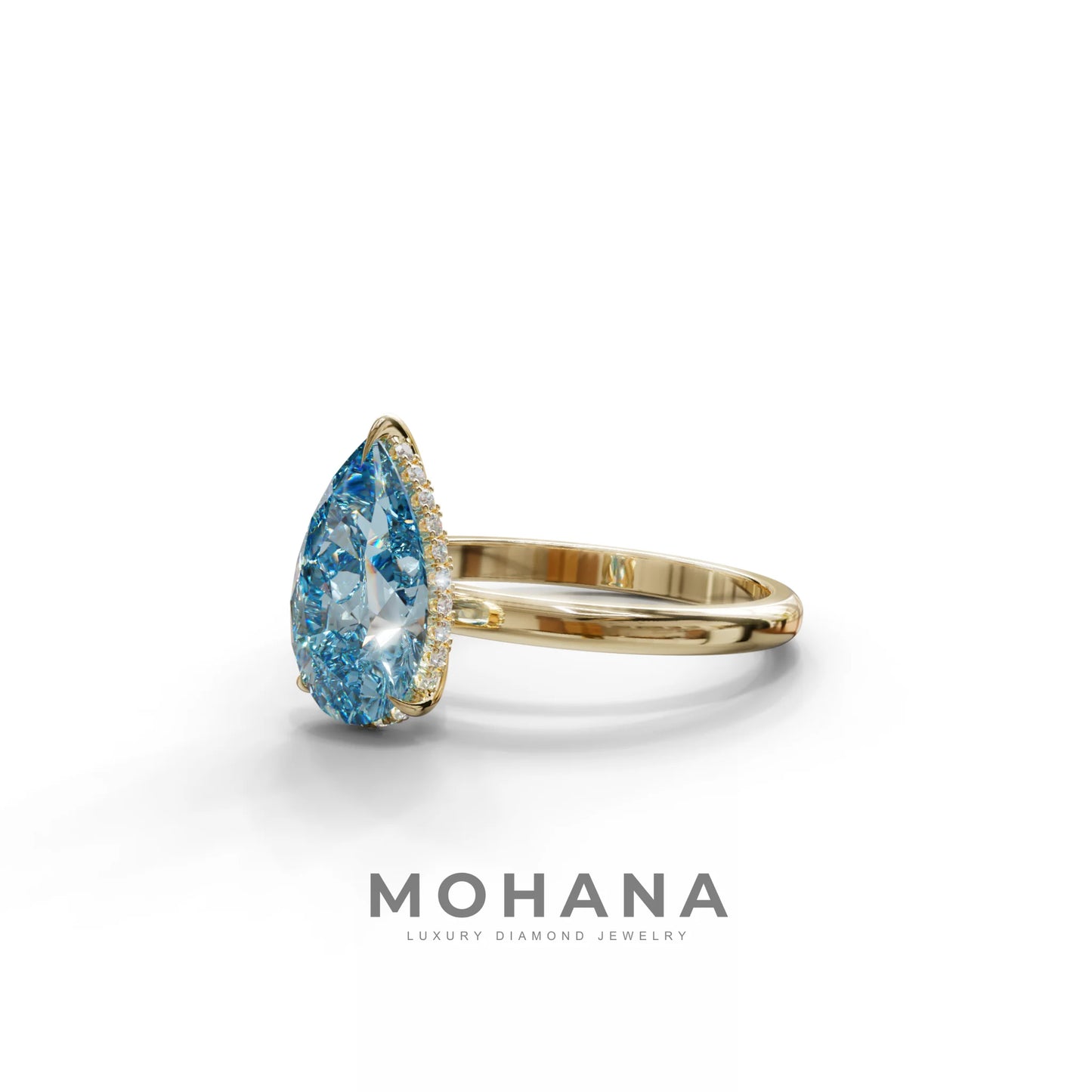 3.5 Carat Blue Pear Cut Hidden Halo Lab Grown Diamond Ring