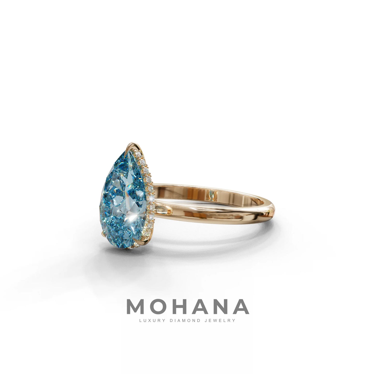 3.5 Carat Blue Pear Cut Hidden Halo Lab Grown Diamond Ring