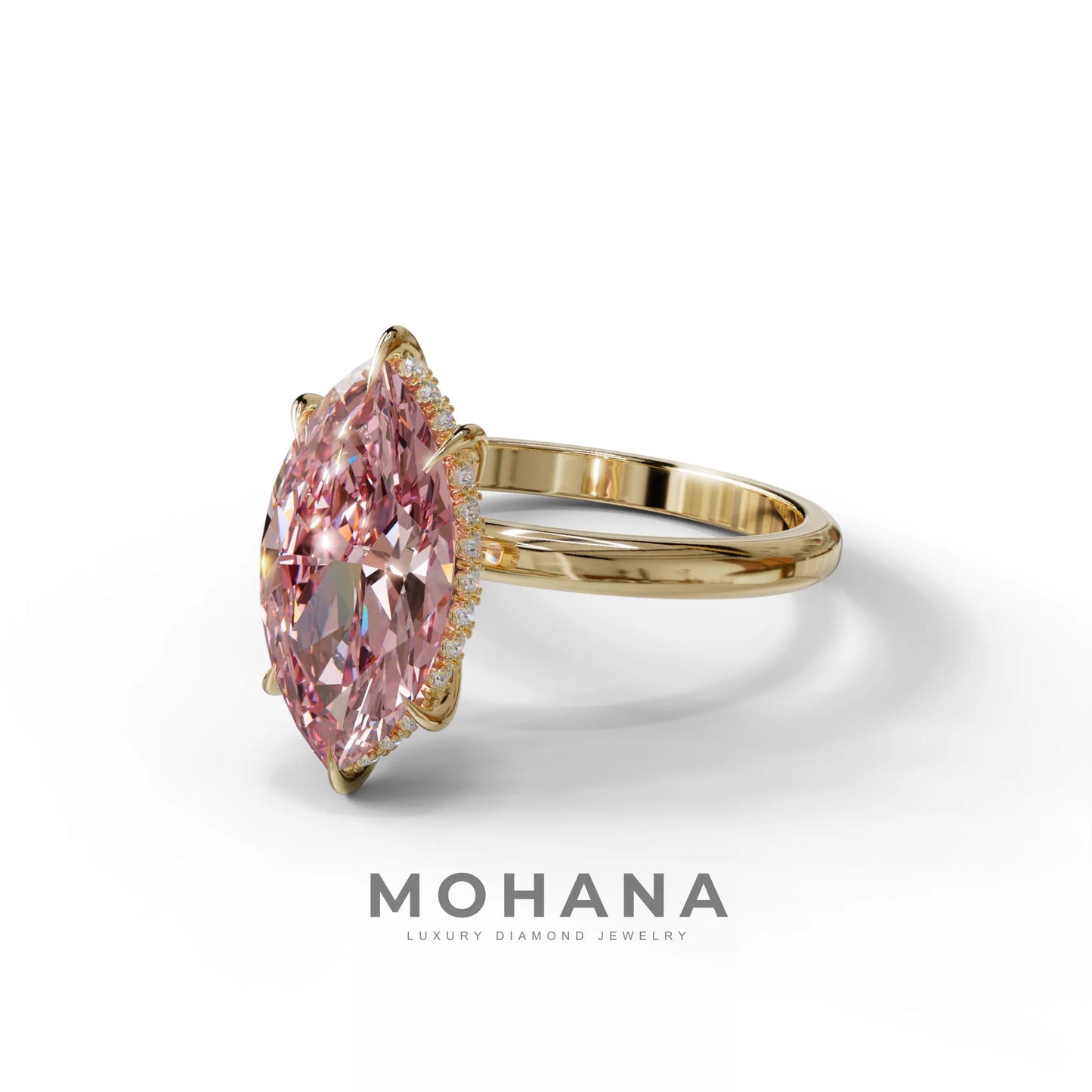 3.5 Carat Pink Marquise Cut Hidden Halo Lab Grown Diamond Ring - Meraviglioso