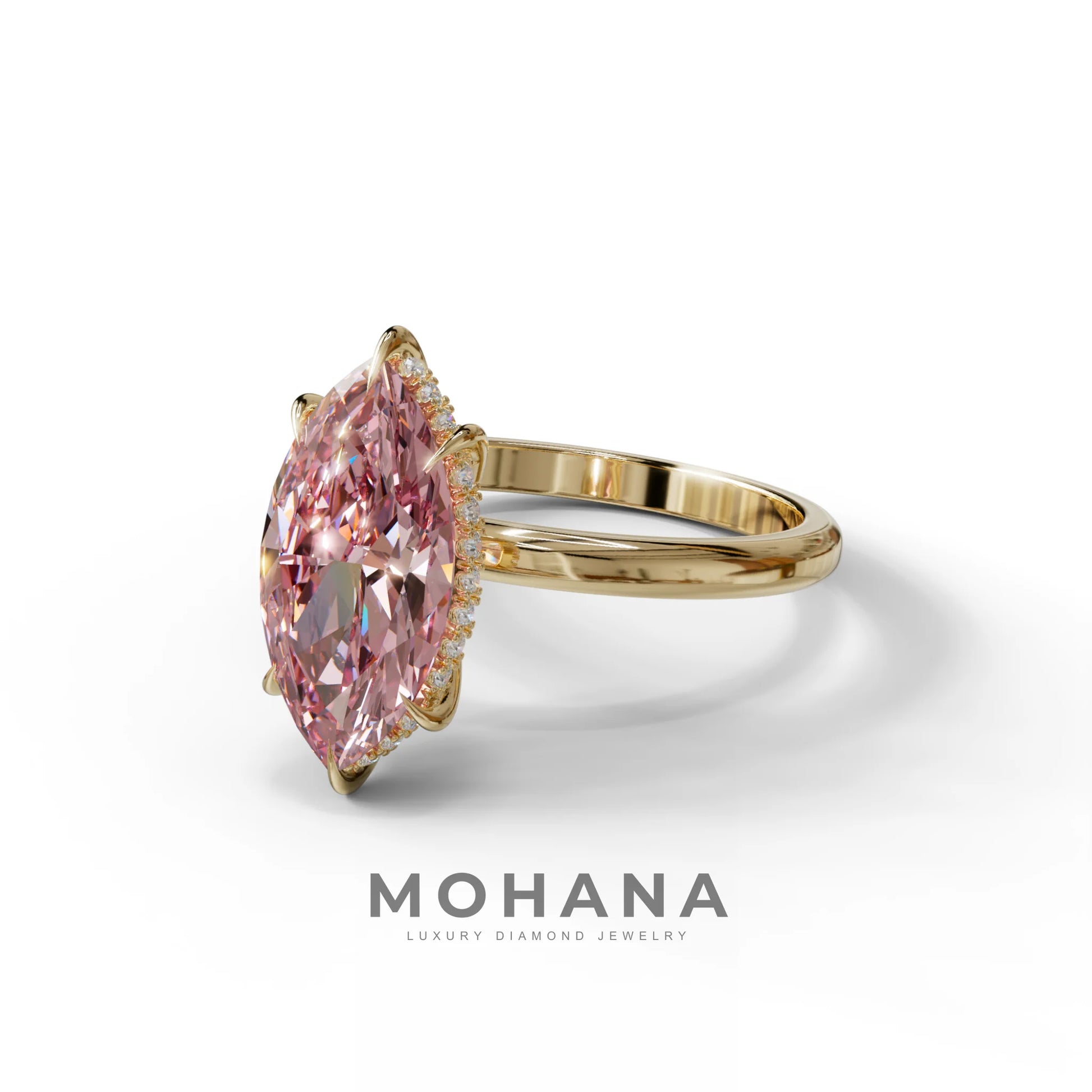 3.5 Carat Pink Marquise Cut Hidden Halo Lab Grown Diamond Ring - Meraviglioso