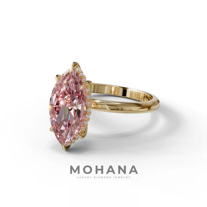 3.5 Carat Pink Marquise Cut Hidden Halo Lab Grown Diamond Ring - Meraviglioso