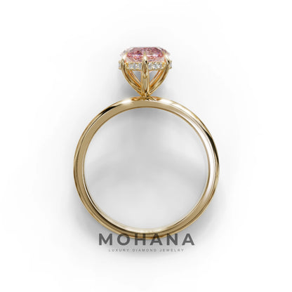 3.5 Carat Pink Marquise Cut Hidden Halo Lab Grown Diamond Ring - Meraviglioso