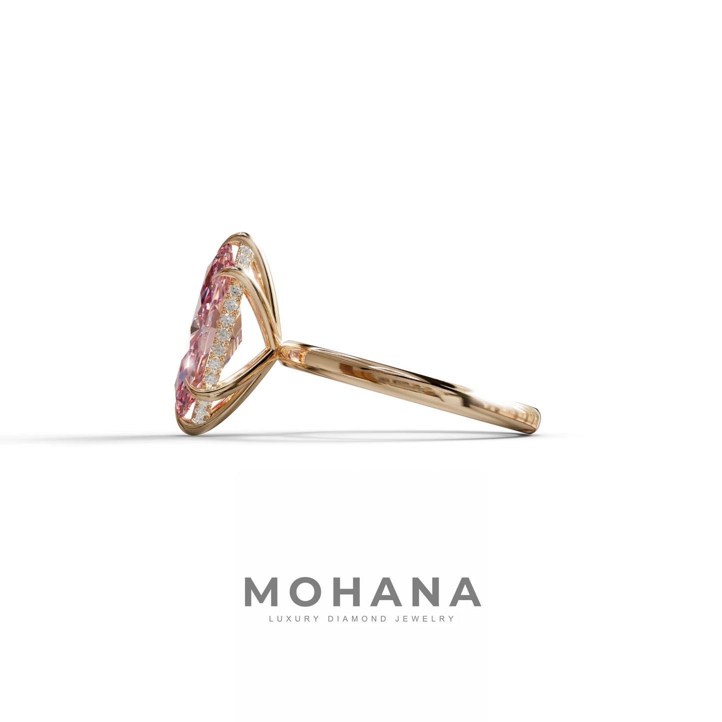 3.5 Carat Pink Marquise Cut Hidden Halo Lab Grown Diamond Ring - Meraviglioso