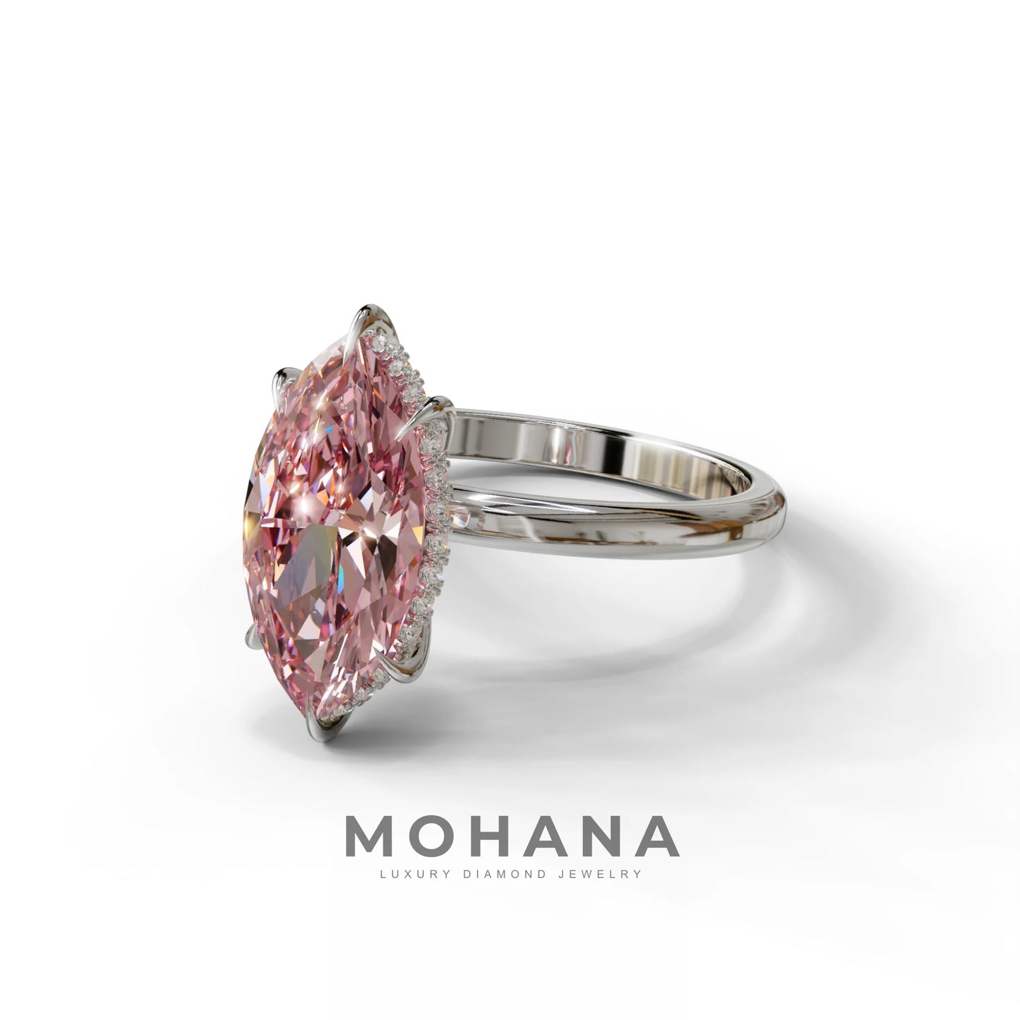 3.5 Carat Pink Marquise Cut Hidden Halo Lab Grown Diamond Ring - Meraviglioso