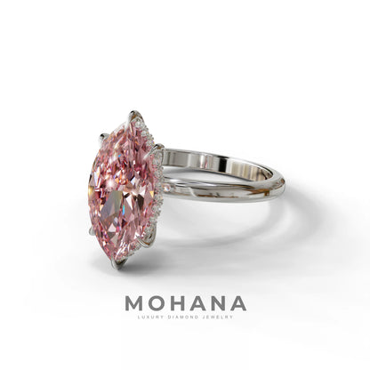 3.5 Carat Pink Marquise Cut Hidden Halo Lab Grown Diamond Ring - Meraviglioso