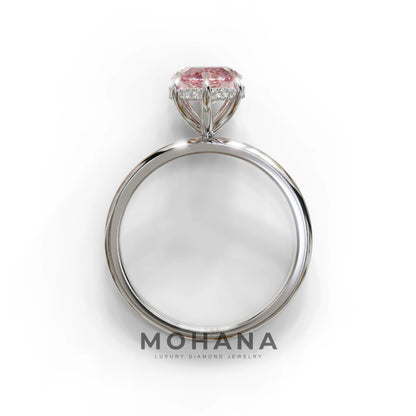3.5 Carat Pink Marquise Cut Hidden Halo Lab Grown Diamond Ring - Meraviglioso