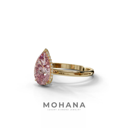 3.5 Carat Pink Pear Cut Hidden Halo Lab Grown Diamond Ring